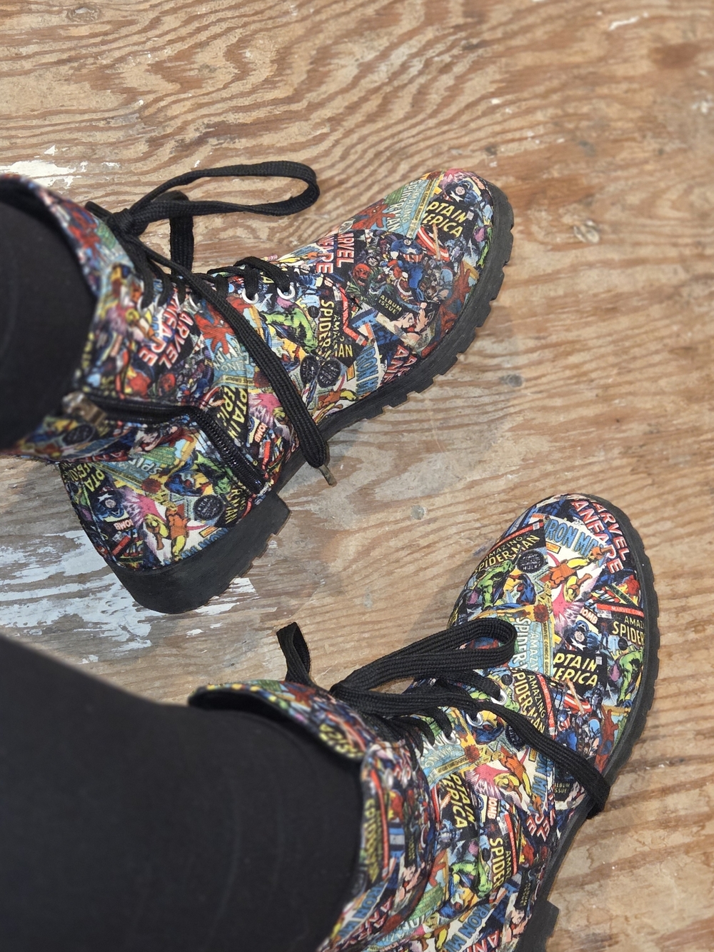 DC/marvel Comic-Print Lace-Up/zipper Boots - Multicolor